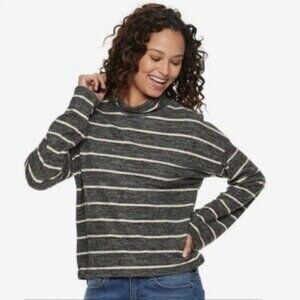 SO Heather Gray Stripe Bell Sleeve Mock Neck Sweater Top